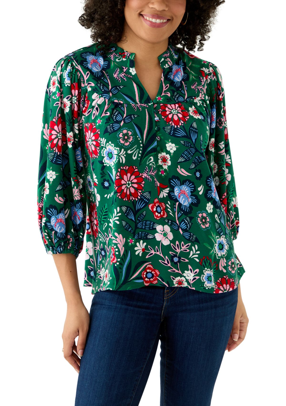 Womens Short Sleeve Print Ponte Top