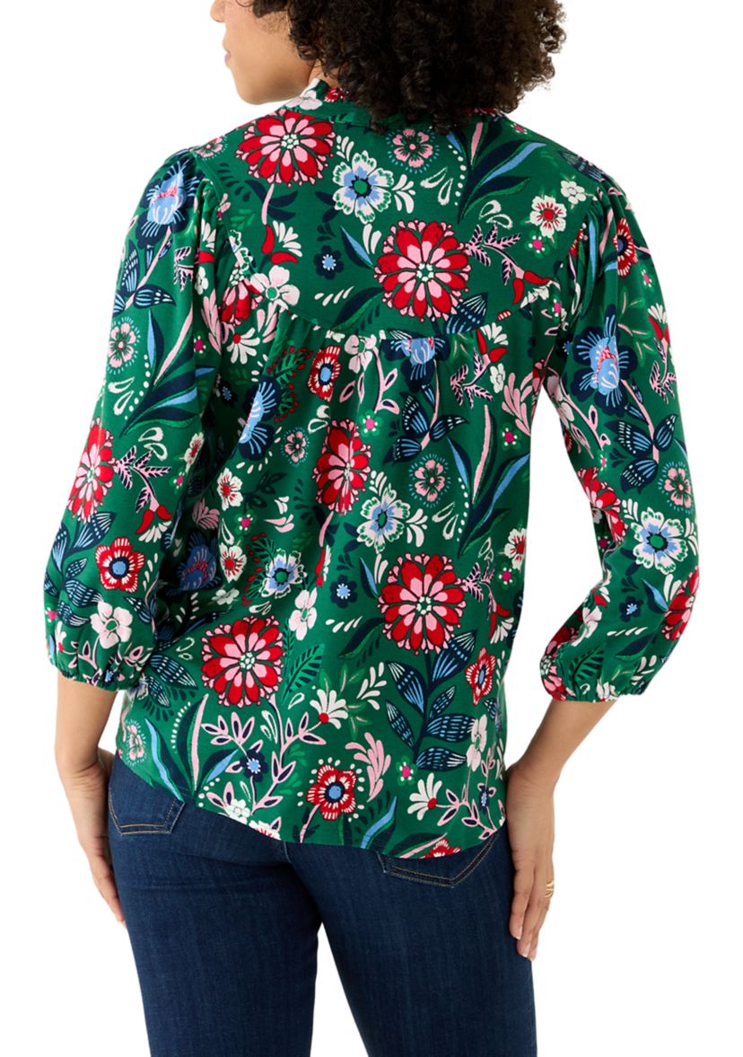 Womens Short Sleeve Print Ponte Top