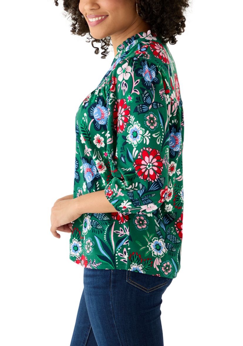 Womens Short Sleeve Print Ponte Top