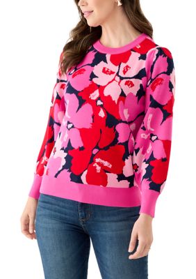 Crown & Ivy Women's Puff Sleeve Intarsia Knit Tunic Sweater, Large