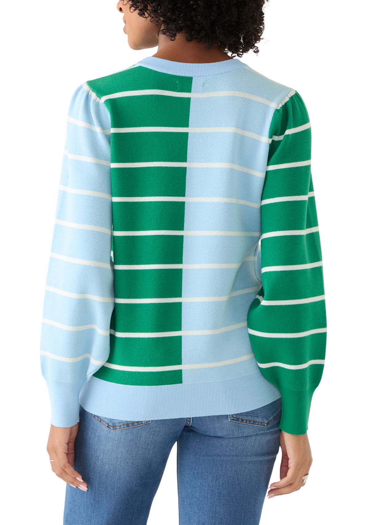 Womens Puff Sleeve Intarsia Knit Tunic Sweater