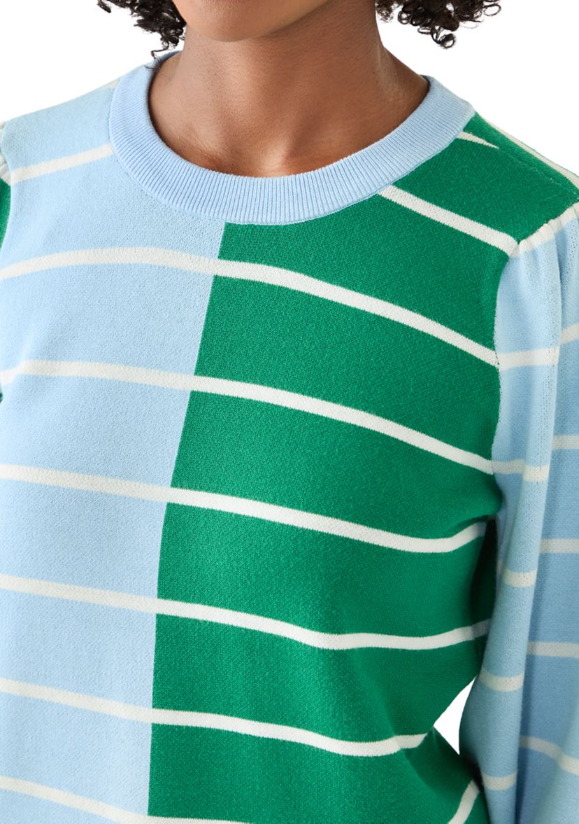 Womens Puff Sleeve Intarsia Knit Tunic Sweater