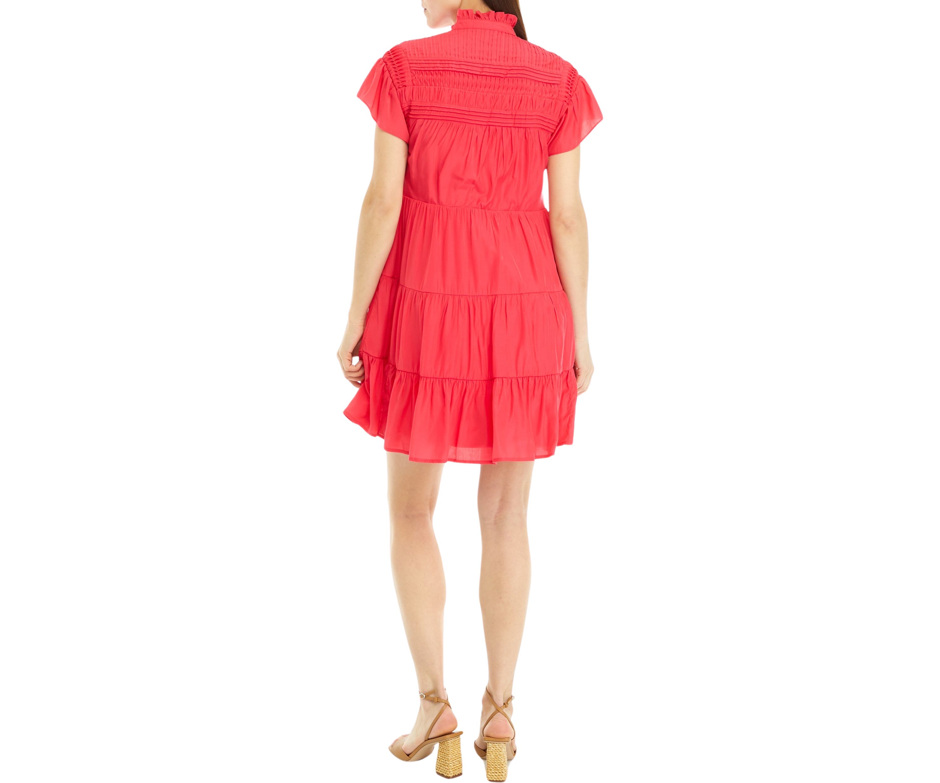 Womens Flutter Sleeve Pintuck Dress