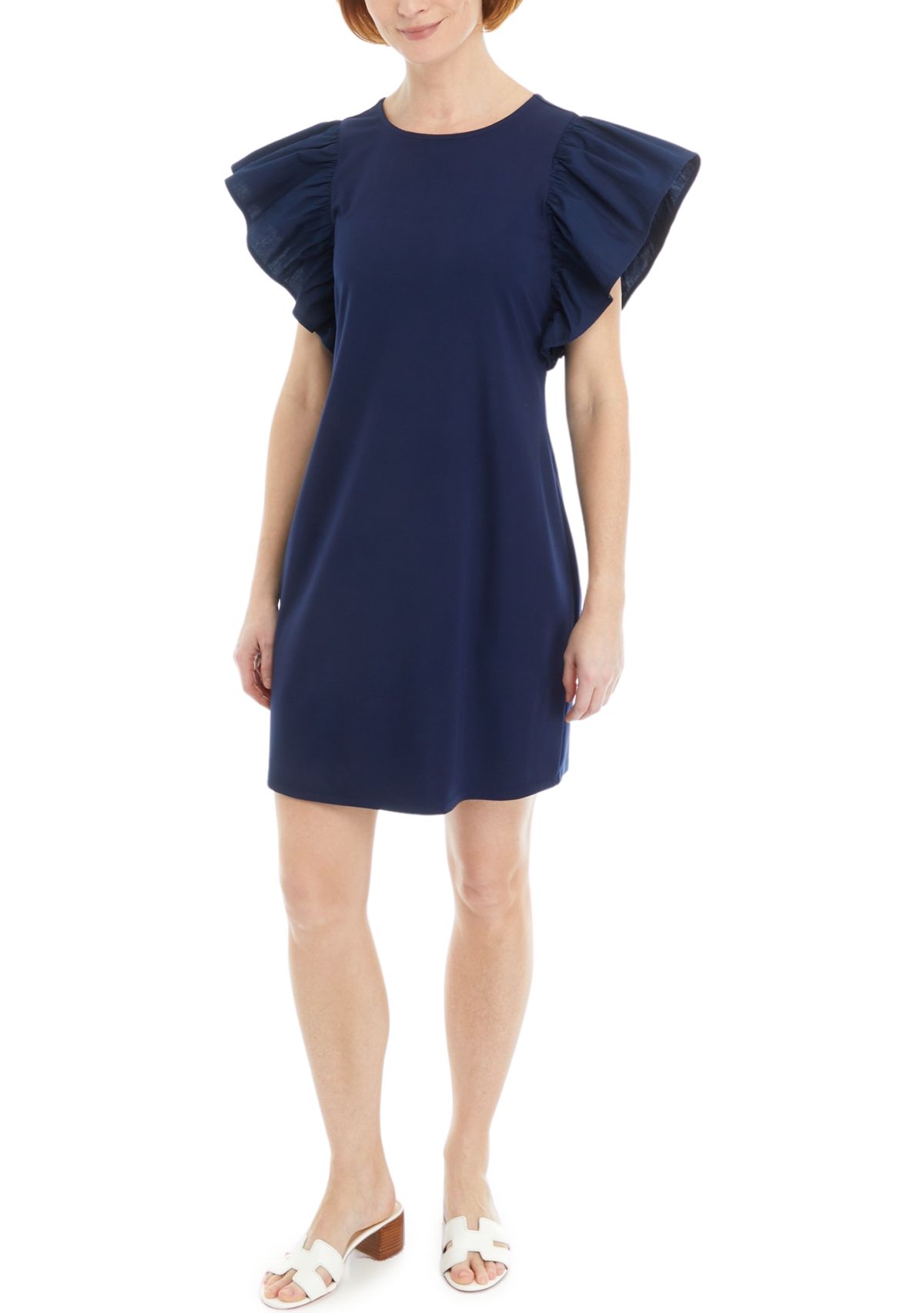 Womens Flutter Sleeve Ponte Dress