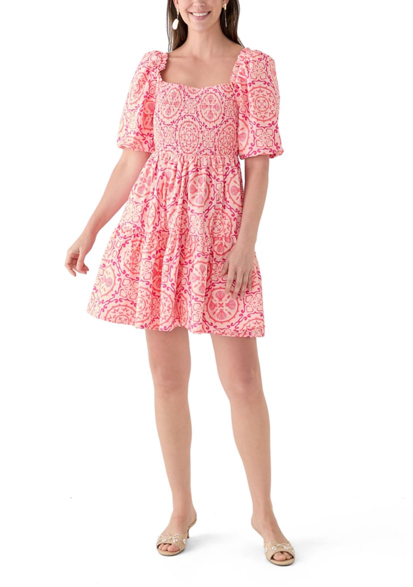 Womens Puff Sleeve Smocked Short Dress 