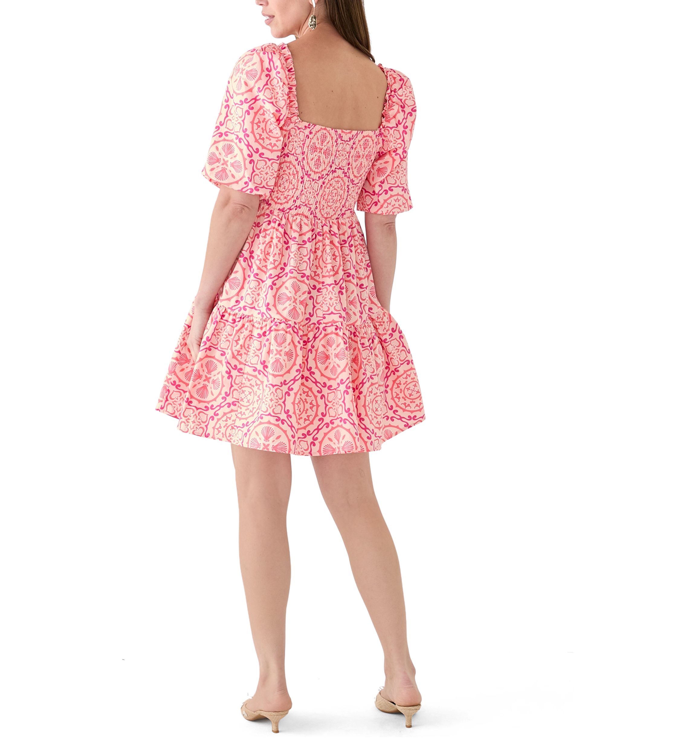 Womens Puff Sleeve Smocked Short Dress 