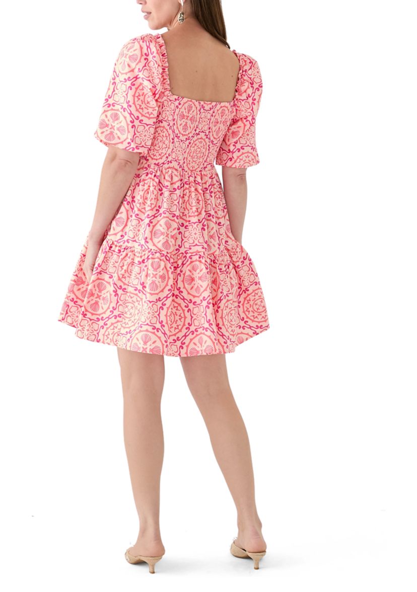 Womens Puff Sleeve Smocked Short Dress 