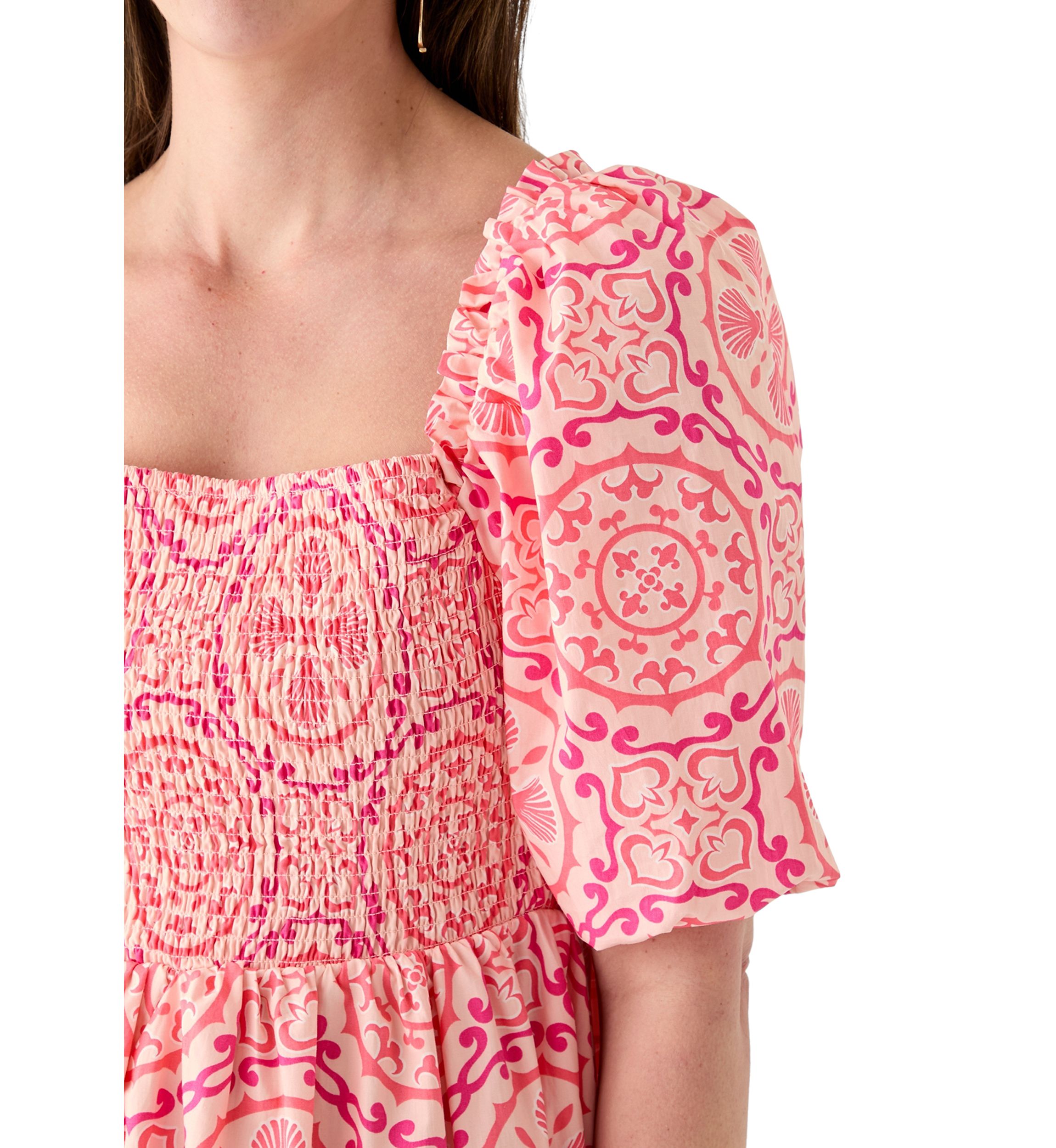 Womens Puff Sleeve Smocked Short Dress 