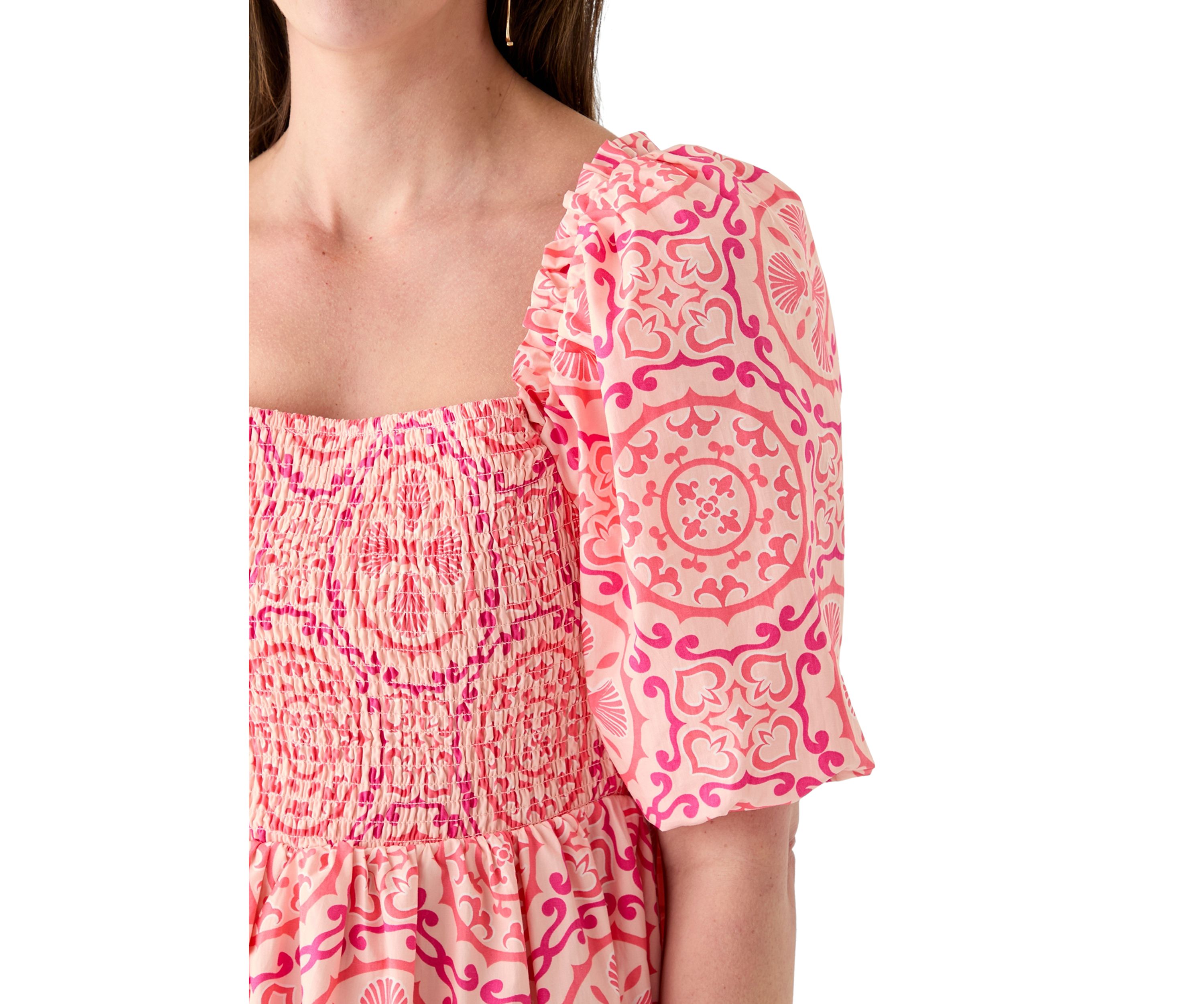 Womens Puff Sleeve Smocked Short Dress 