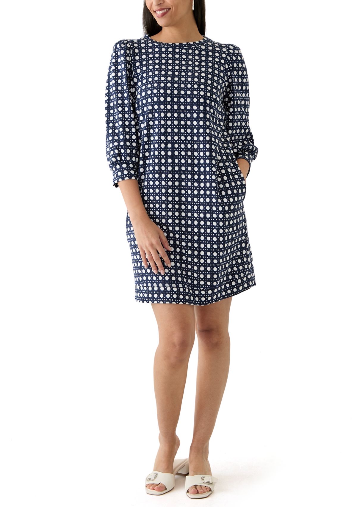 Womens 3/4 Sleeve Ponte Shift Dress