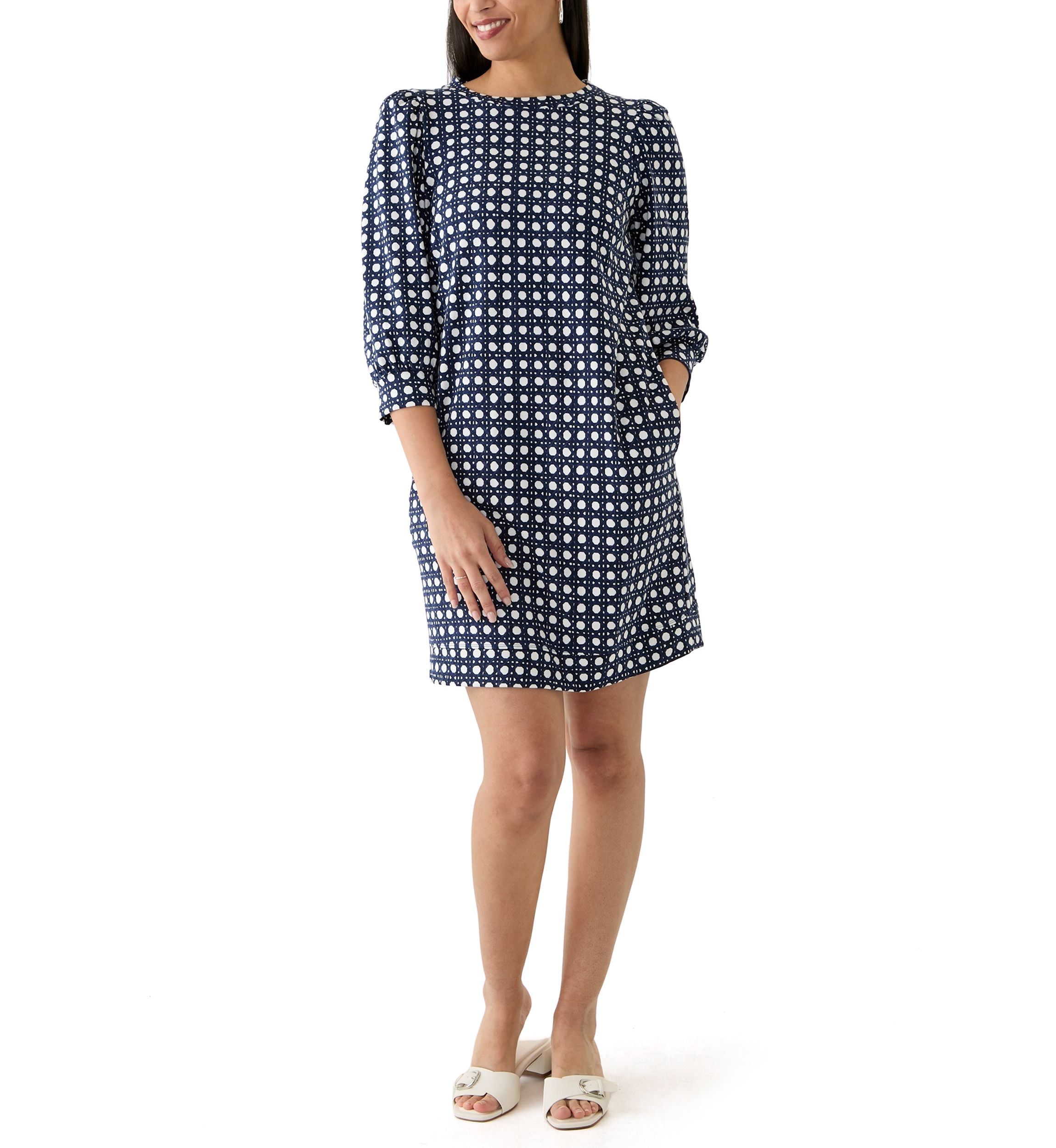 Womens 3/4 Sleeve Ponte Shift Dress