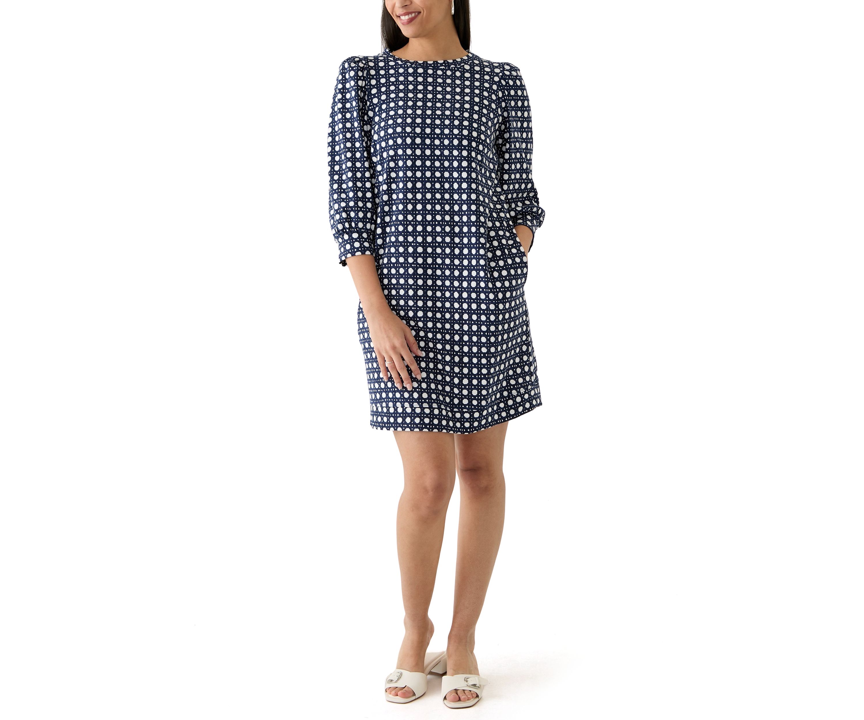 Womens 3/4 Sleeve Ponte Shift Dress
