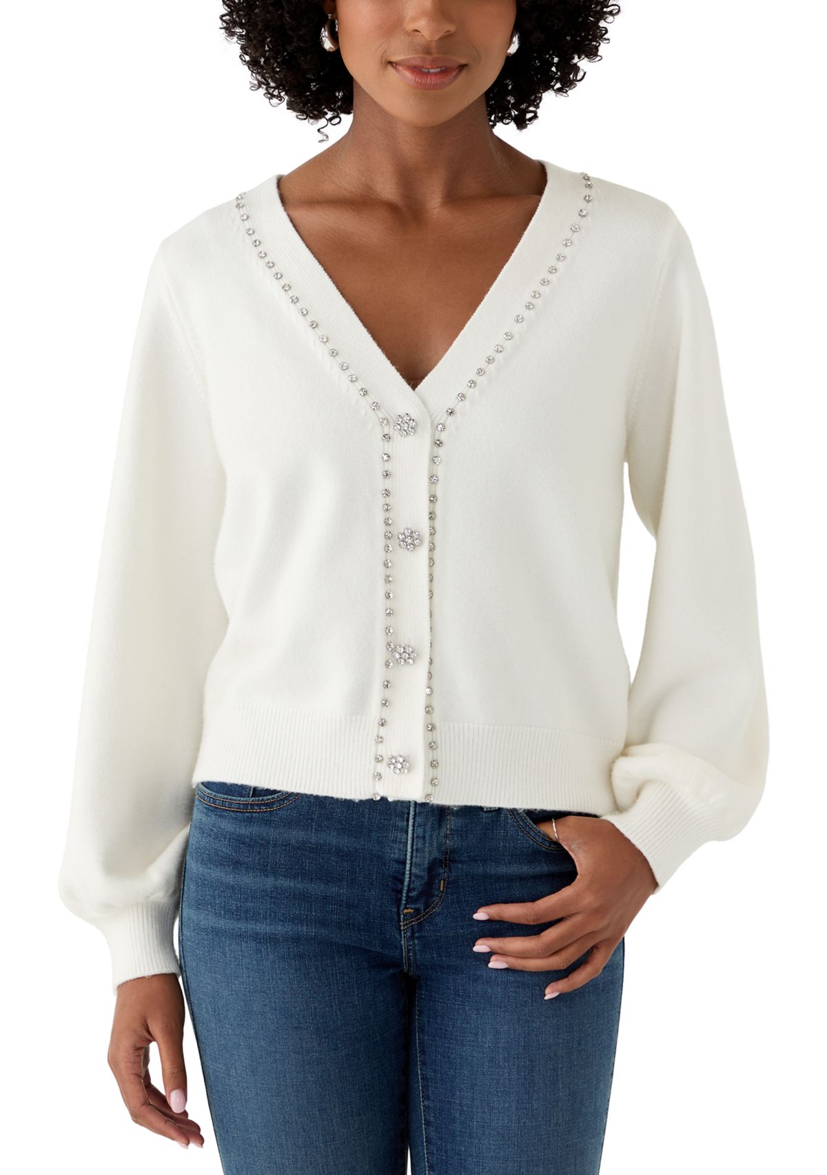  Womens Jeweled Cropped Cardigan 