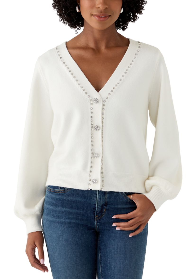  Womens Jeweled Cropped Cardigan 