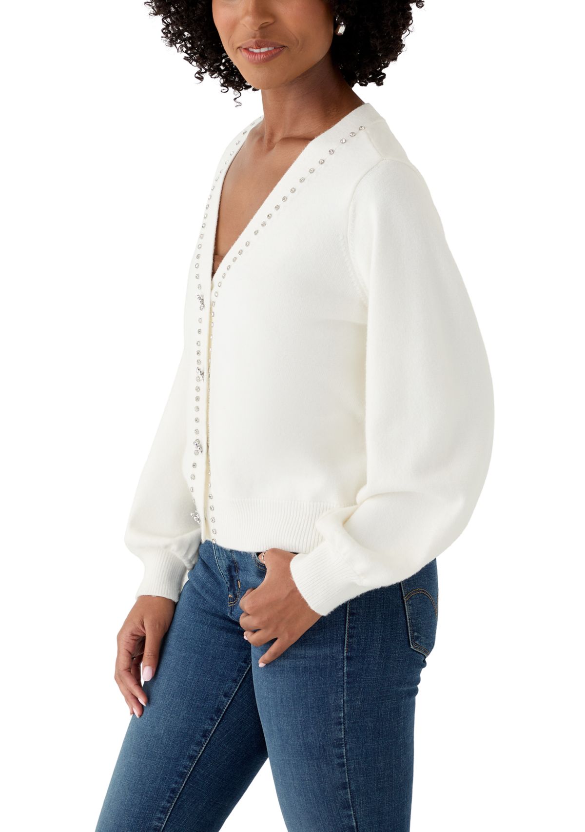  Womens Jeweled Cropped Cardigan 