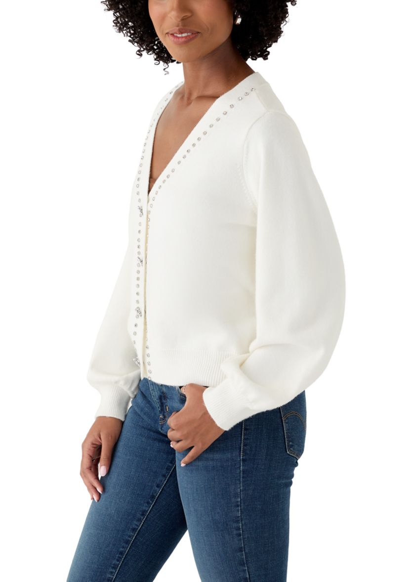 Womens Jeweled Cropped Cardigan 