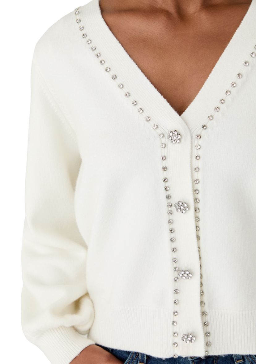  Womens Jeweled Cropped Cardigan 