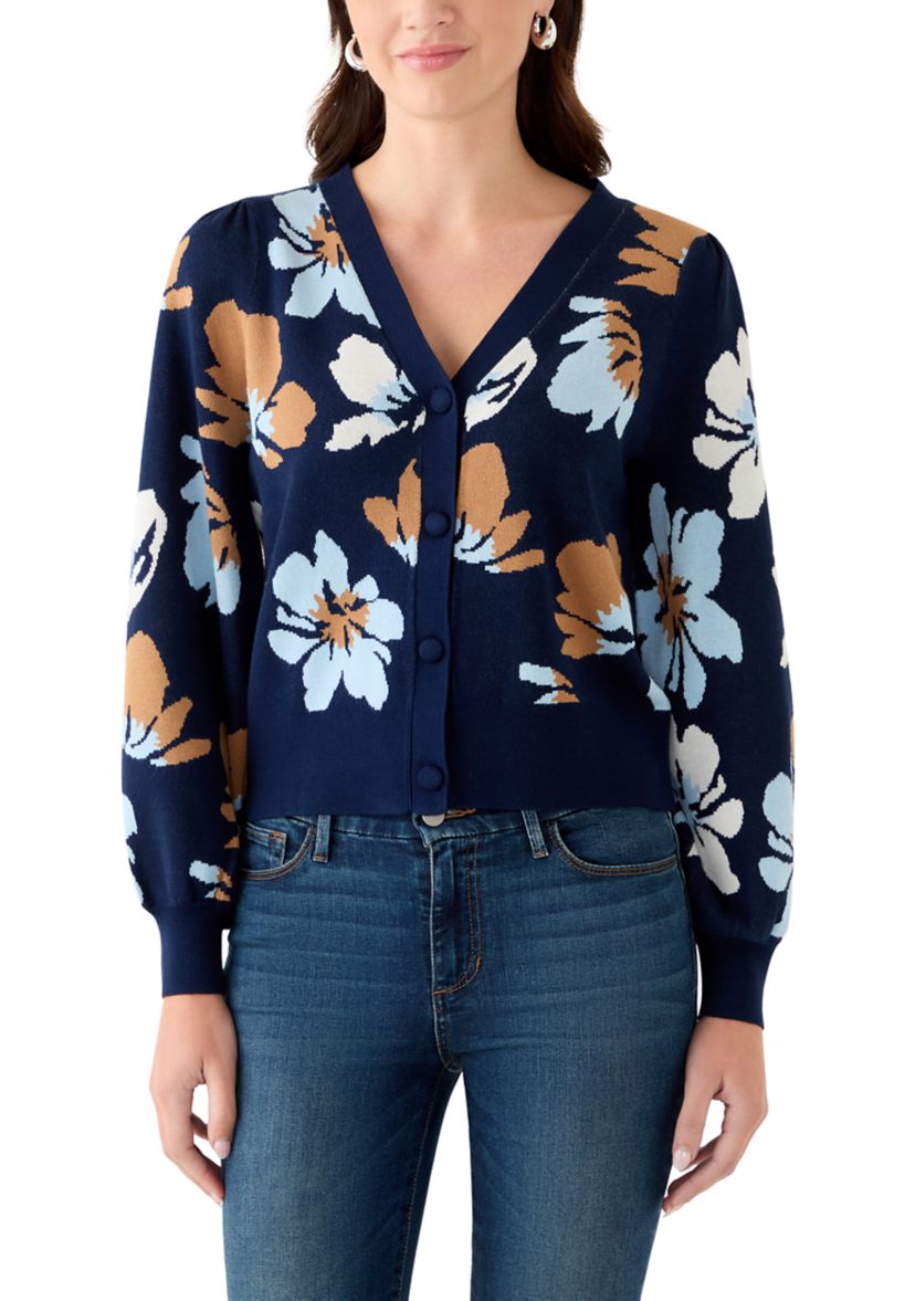 Womens Intarsia Knit Cropped Cardigan