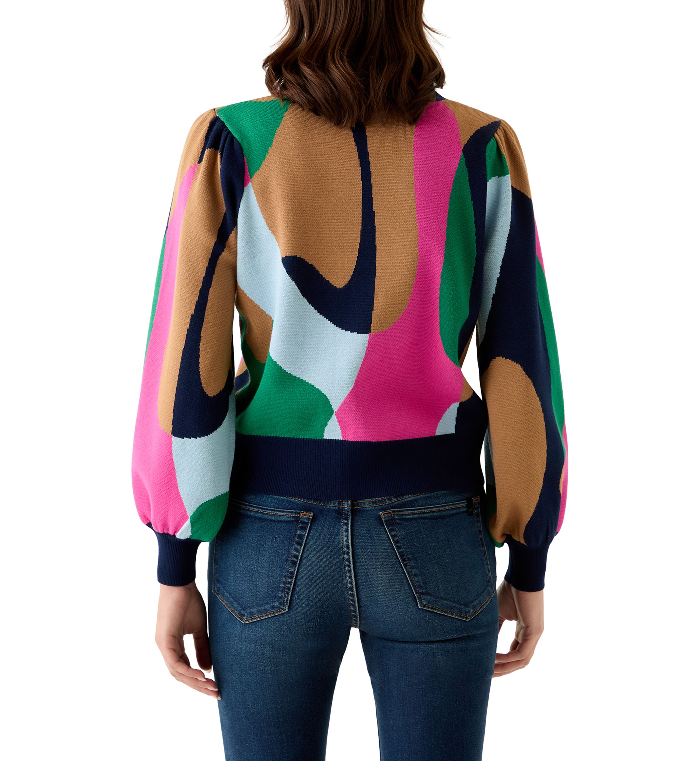 Womens Intarsia Knit Cropped Cardigan