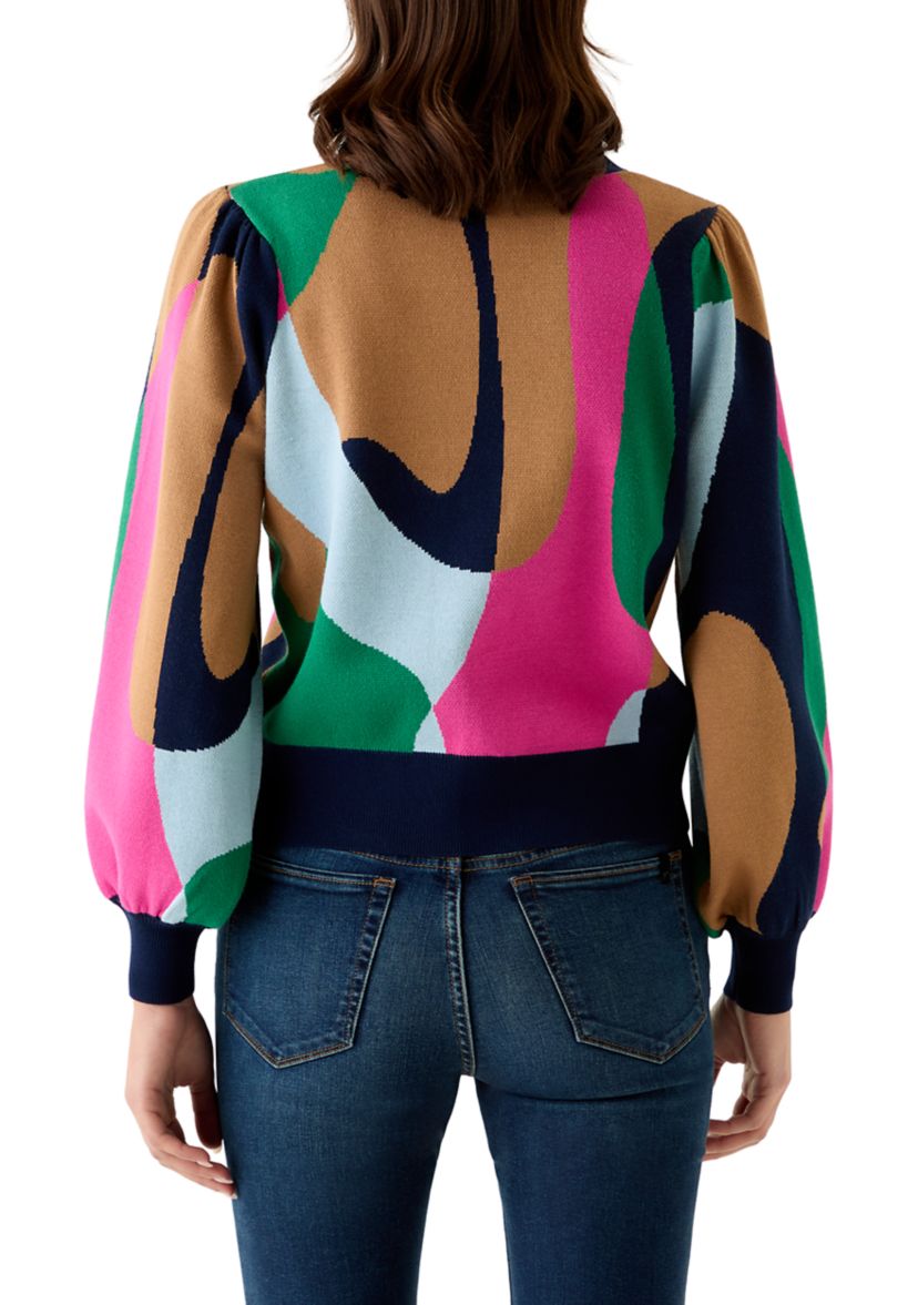 Womens Intarsia Knit Cropped Cardigan