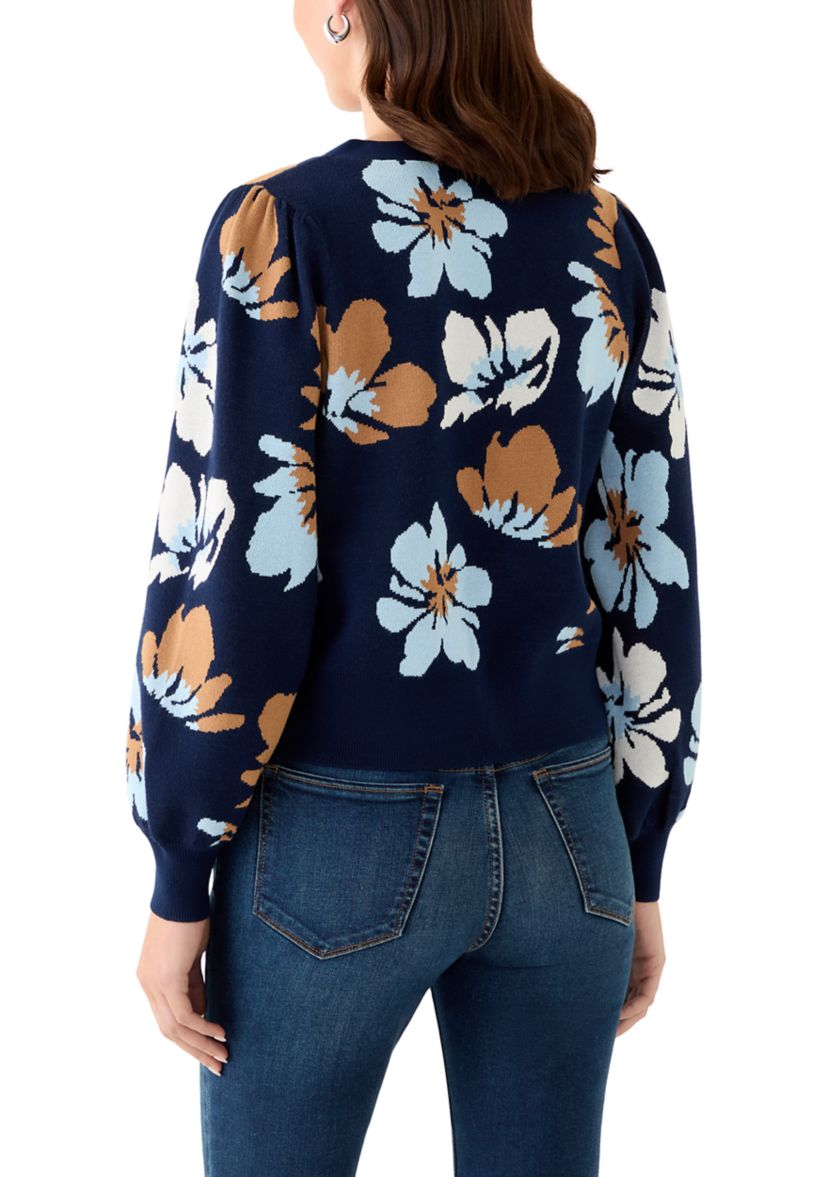 Womens Intarsia Knit Cropped Cardigan