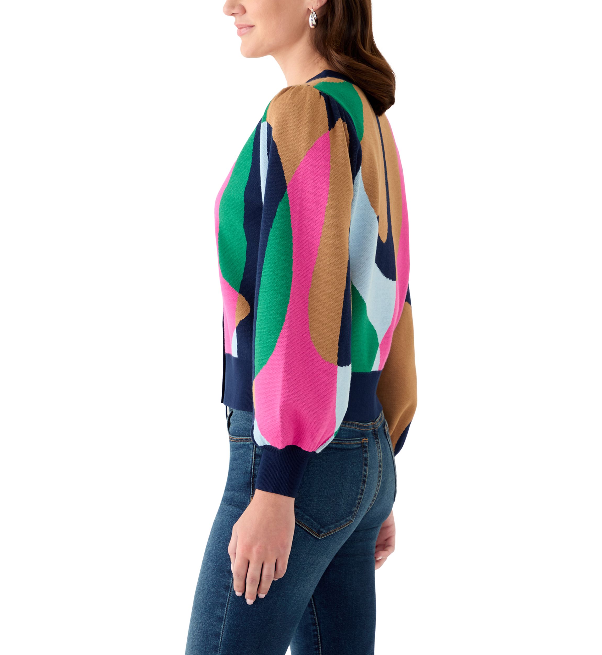 Womens Intarsia Knit Cropped Cardigan