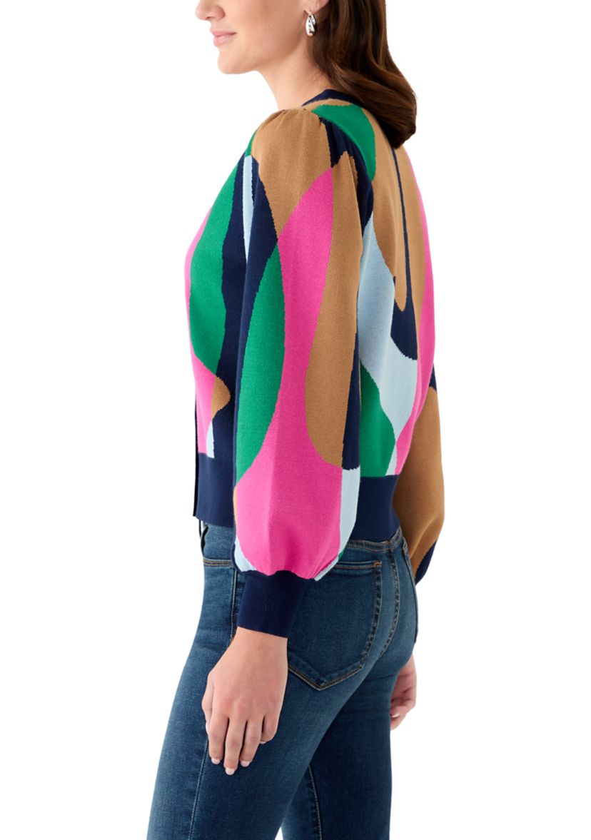 Womens Intarsia Knit Cropped Cardigan