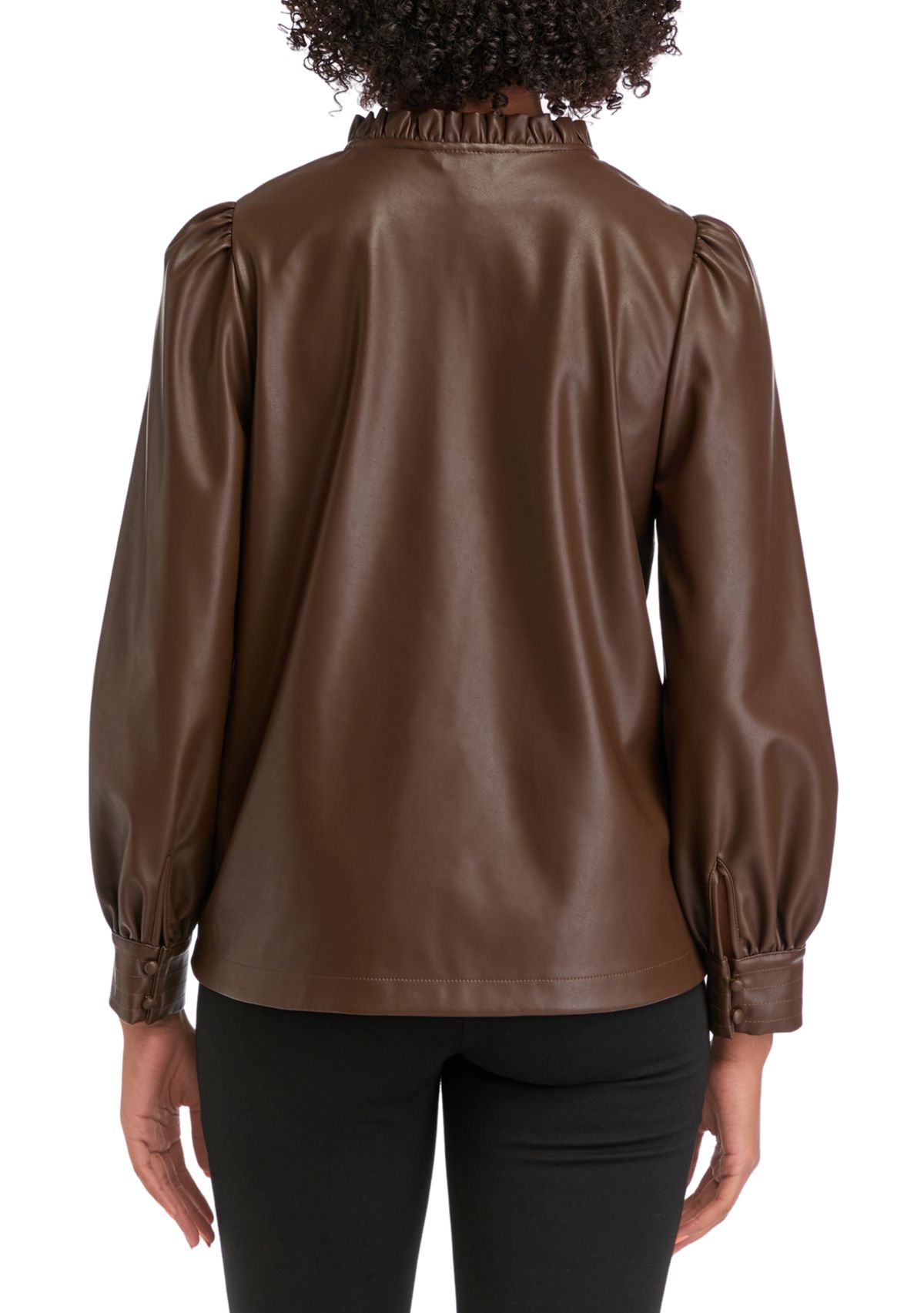 Petite 3/4 Sleeve Leather Top