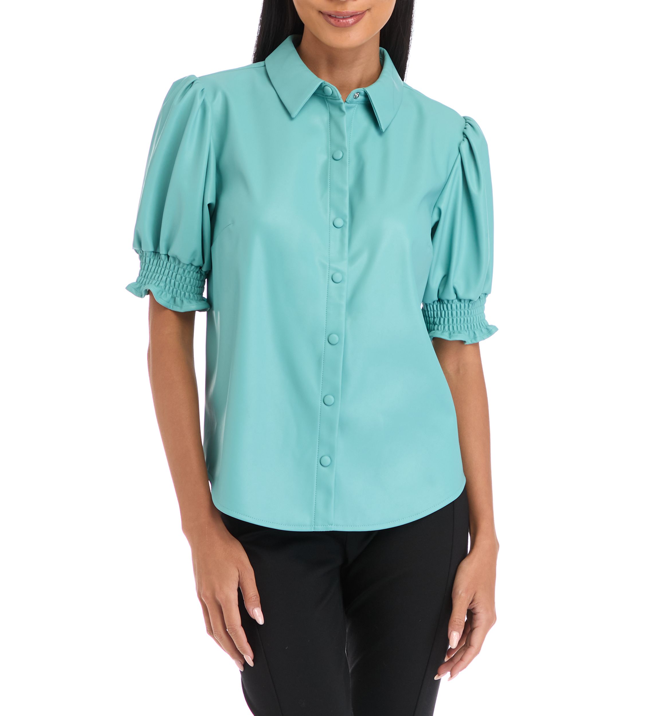 Petite Puff Sleeve Vegan Leather Top