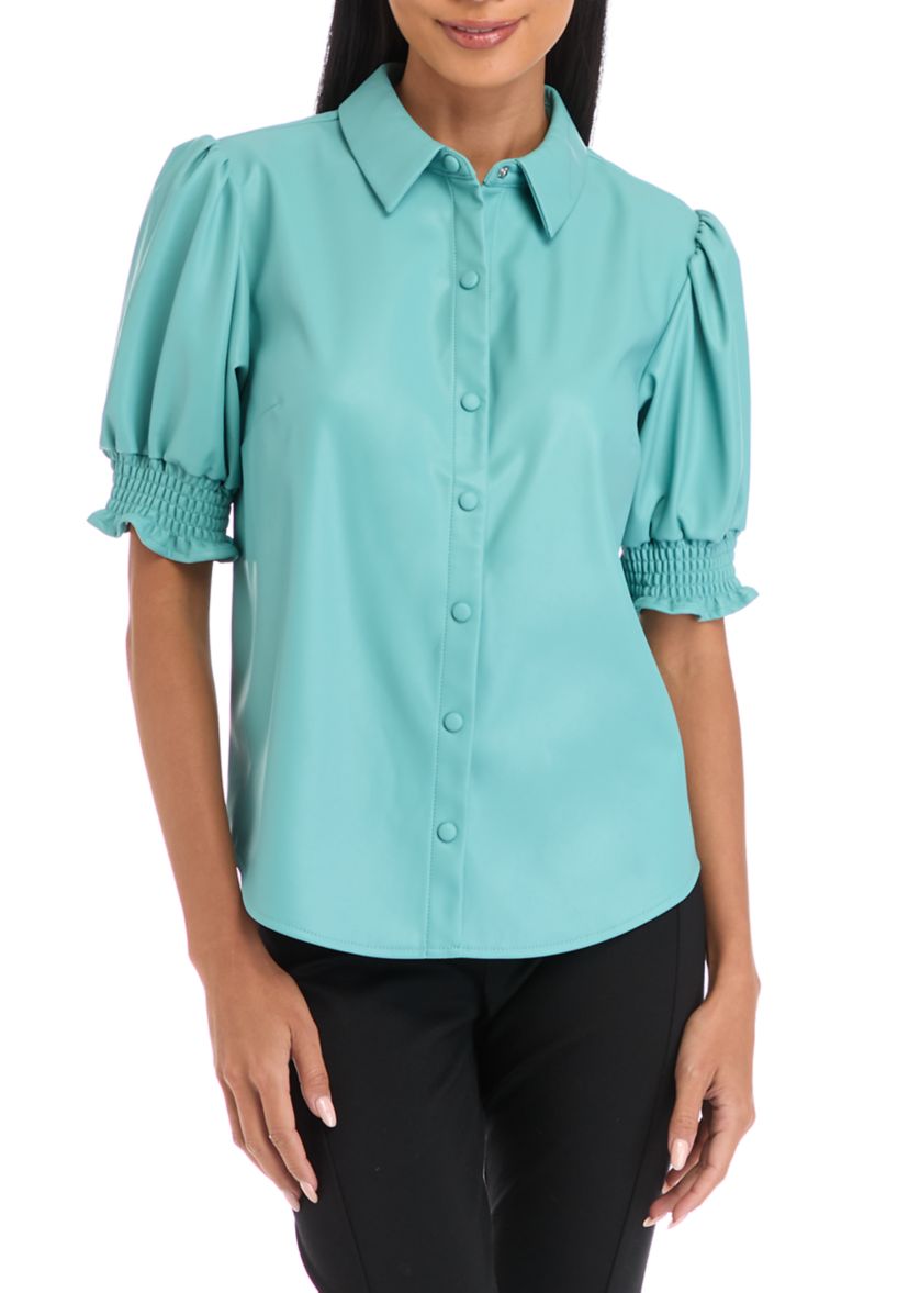 Petite Puff Sleeve Vegan Leather Top