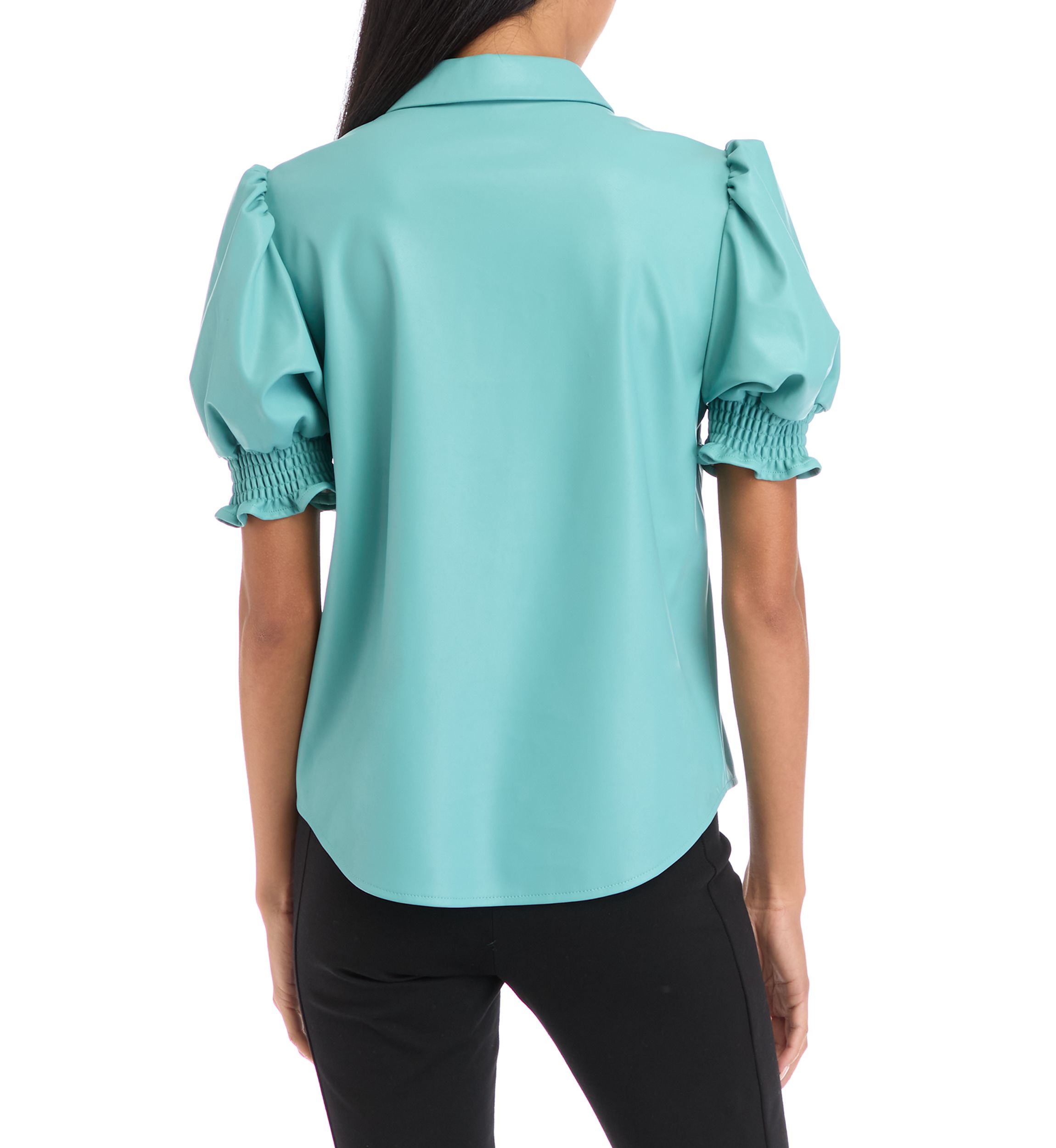 Petite Puff Sleeve Vegan Leather Top