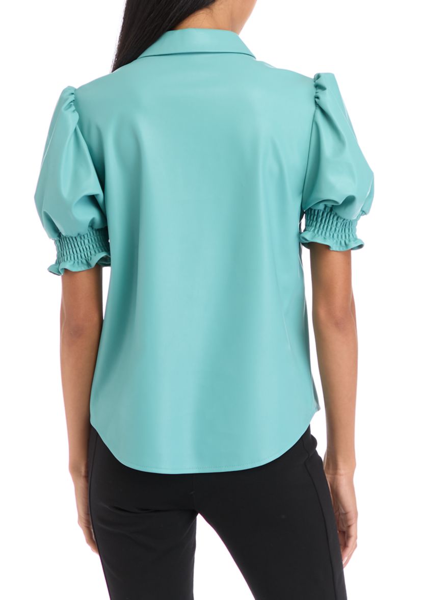 Petite Puff Sleeve Vegan Leather Top