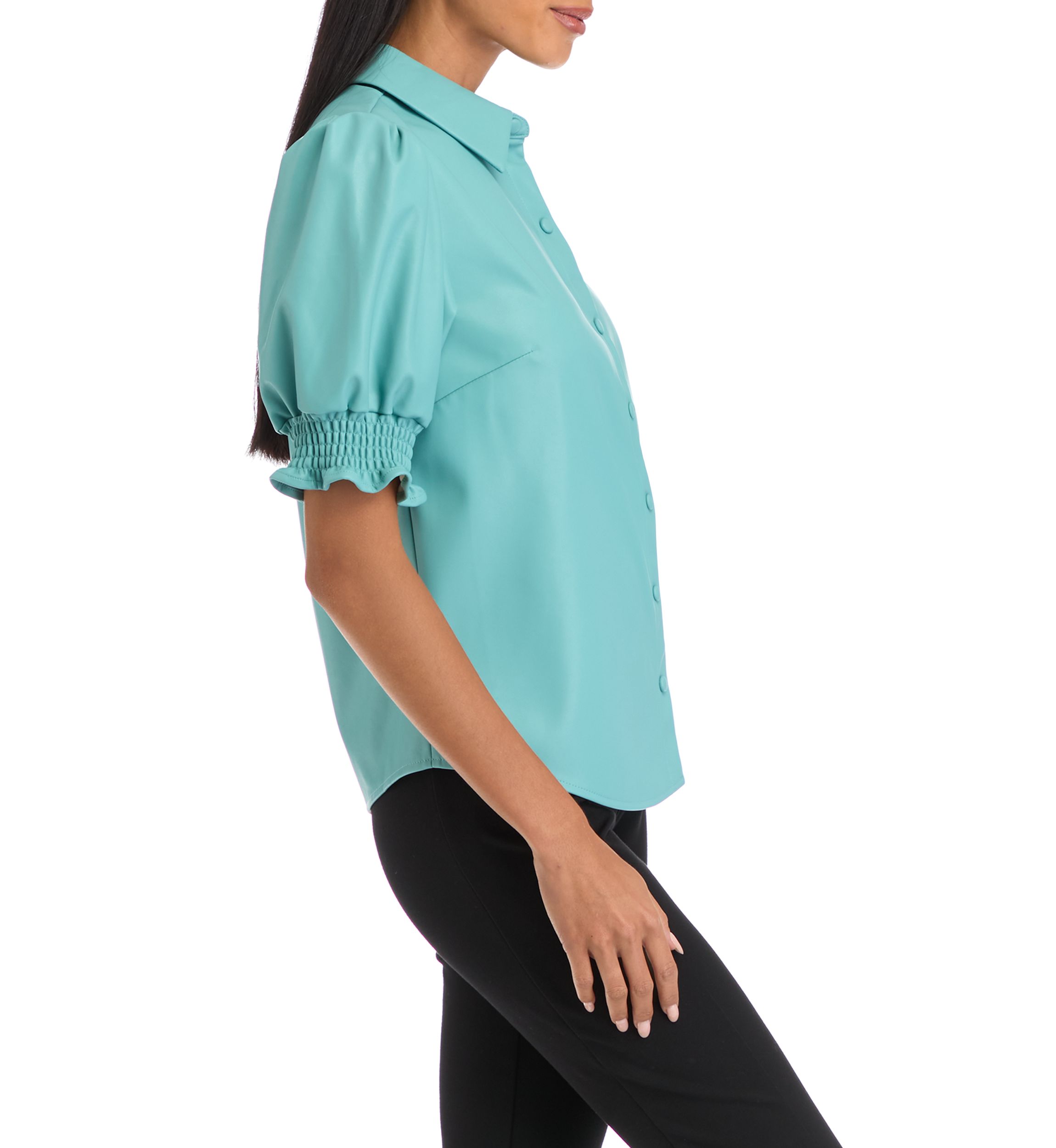 Petite Puff Sleeve Vegan Leather Top