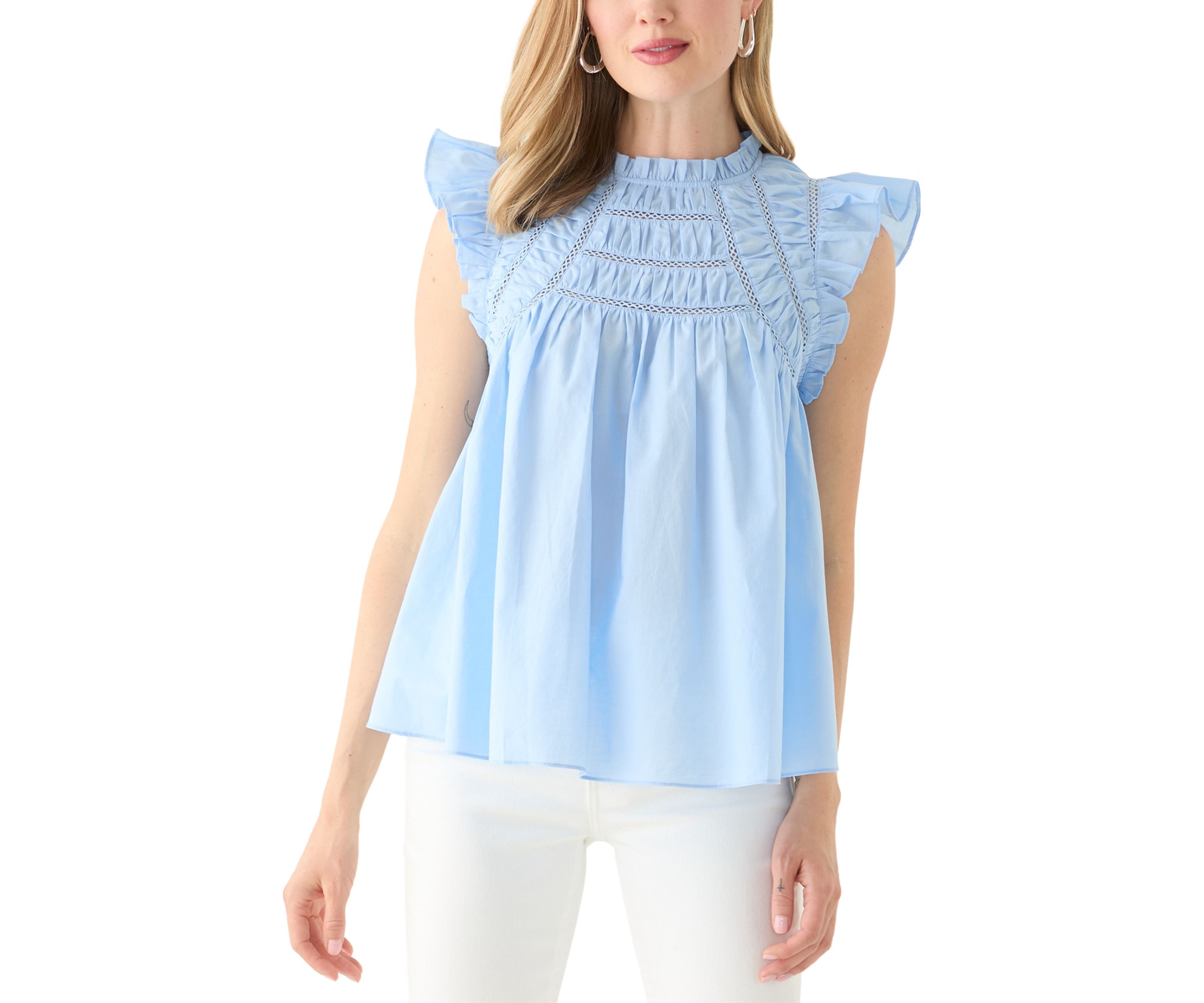 Petite Flutter Sleeve Voile Woven Blouse