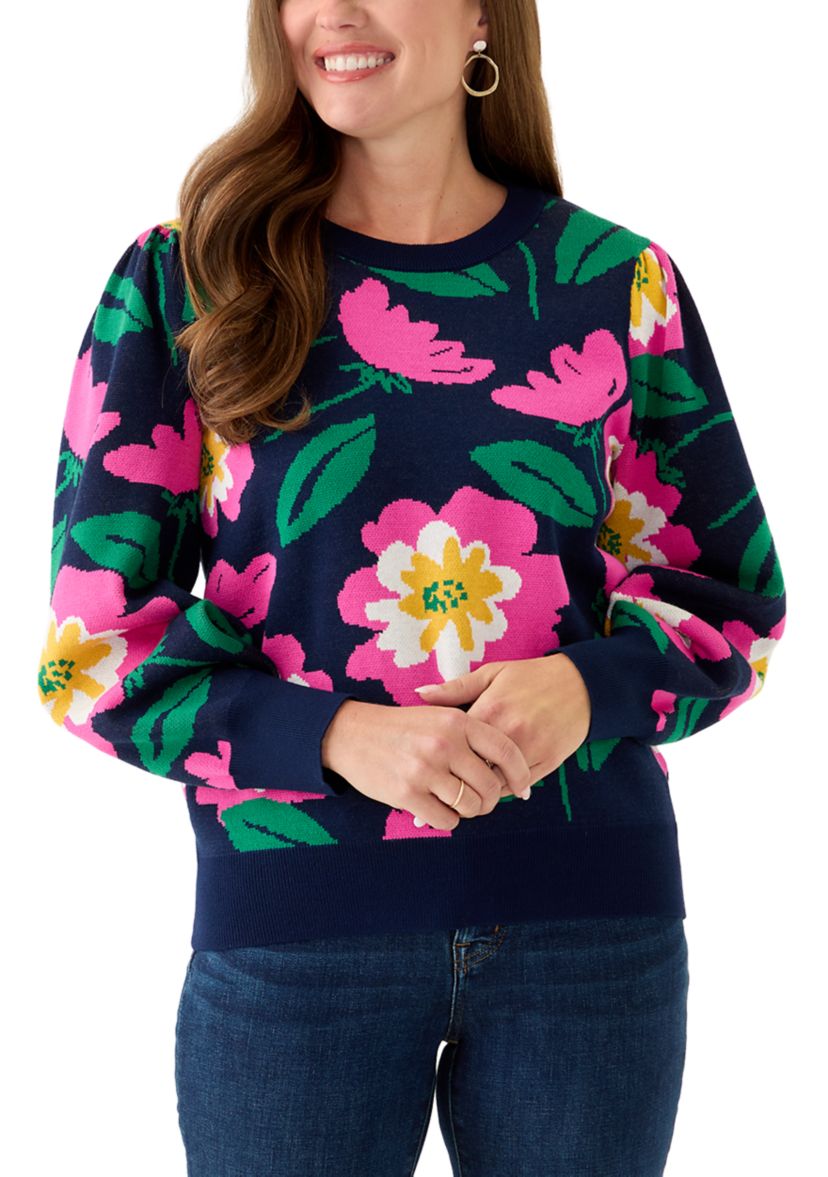 Petite Puff Sleeve Intarsia Sweater