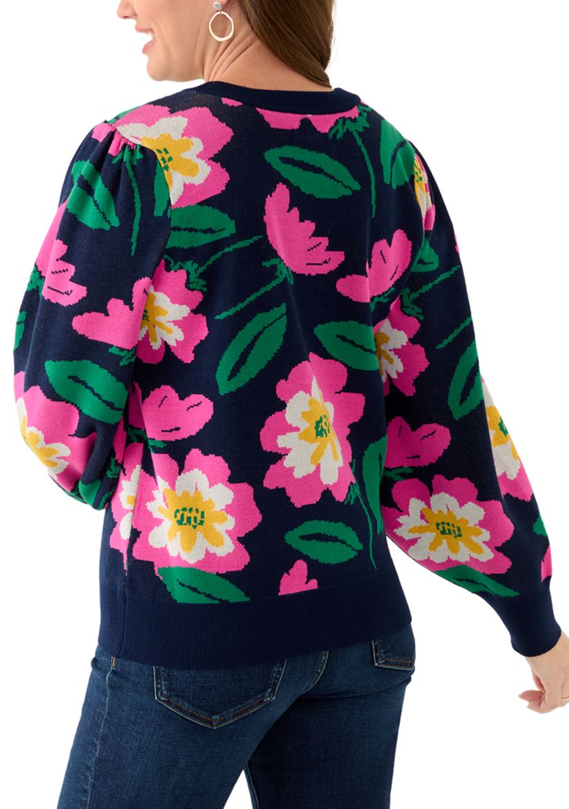 Petite Puff Sleeve Intarsia Sweater