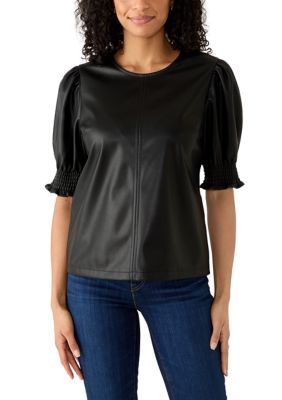 Crown & Ivy Women's Petite Short Sleeve Top, Black, PXL
