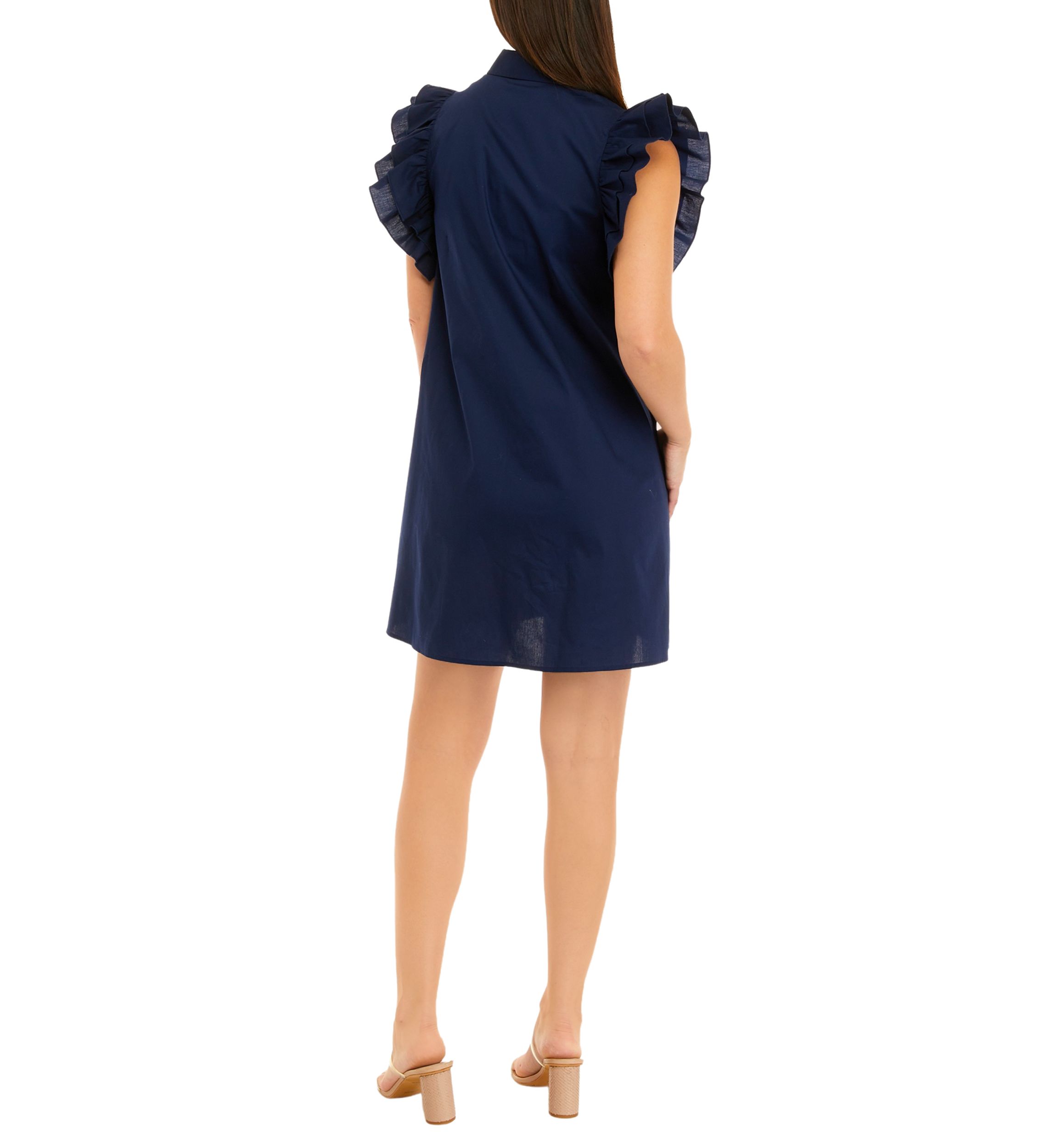 Petite Ruffle Sleeve Poplin Shirt Dress