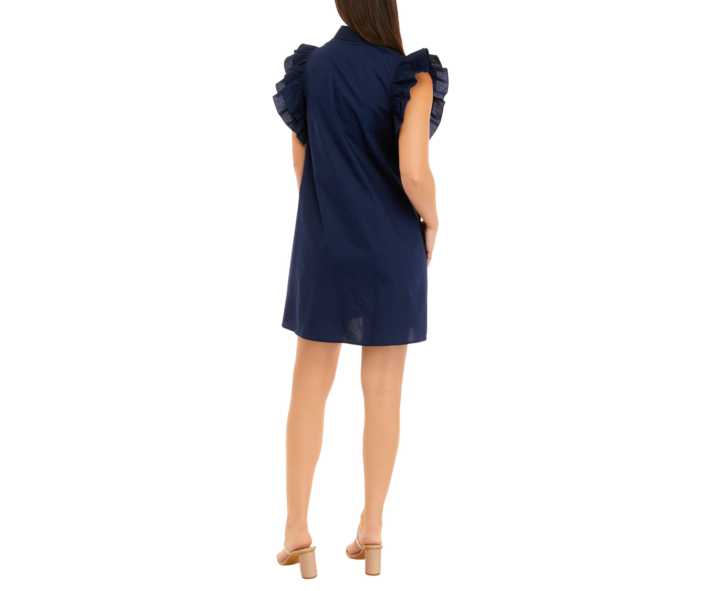 Petite Ruffle Sleeve Poplin Shirt Dress