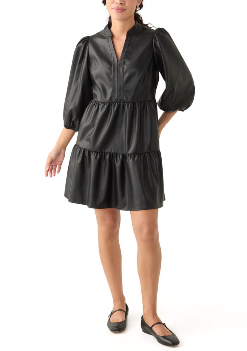 leather dress petite Faux Leather Button-Front Mini Dress
