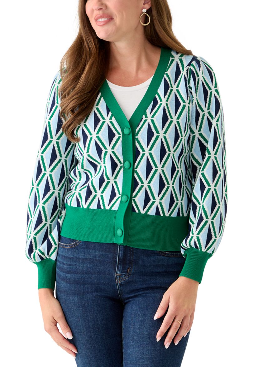 Petite Crop Cardigan Intarsia Sweater