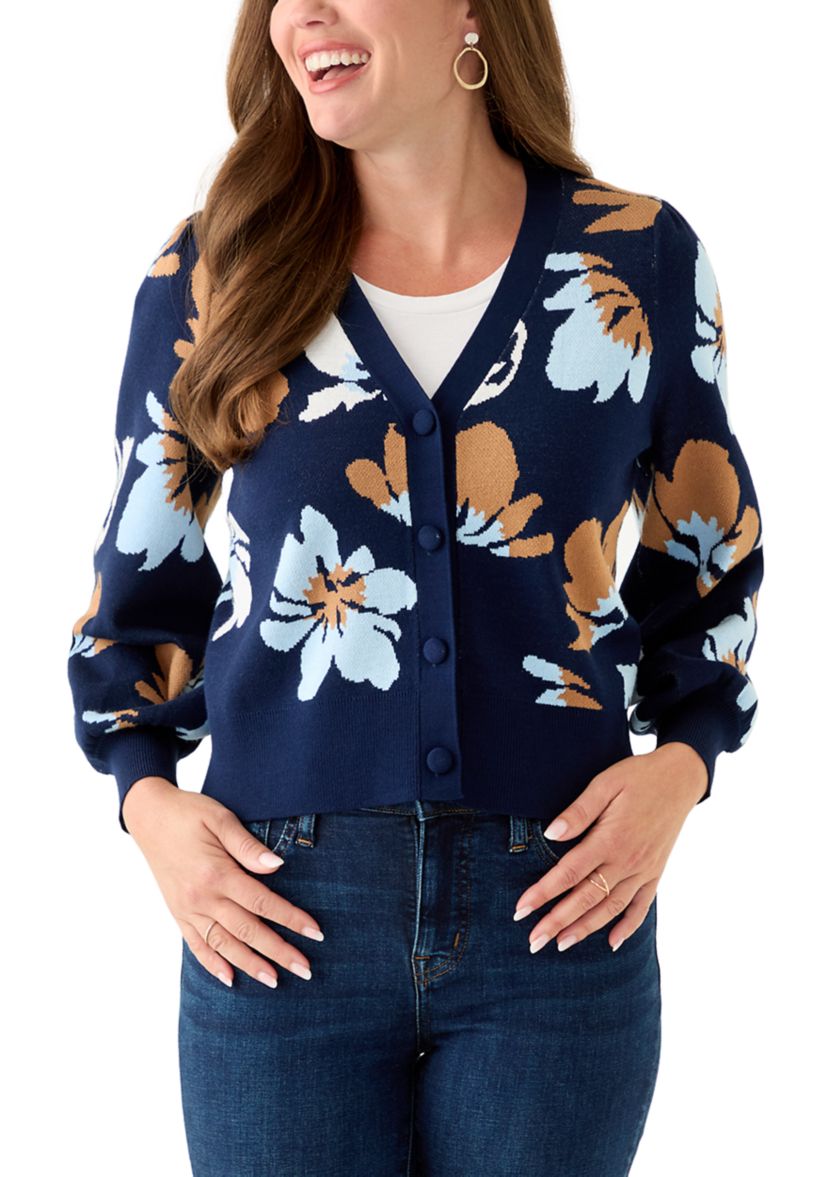 Petite Crop Cardigan Intarsia Sweater