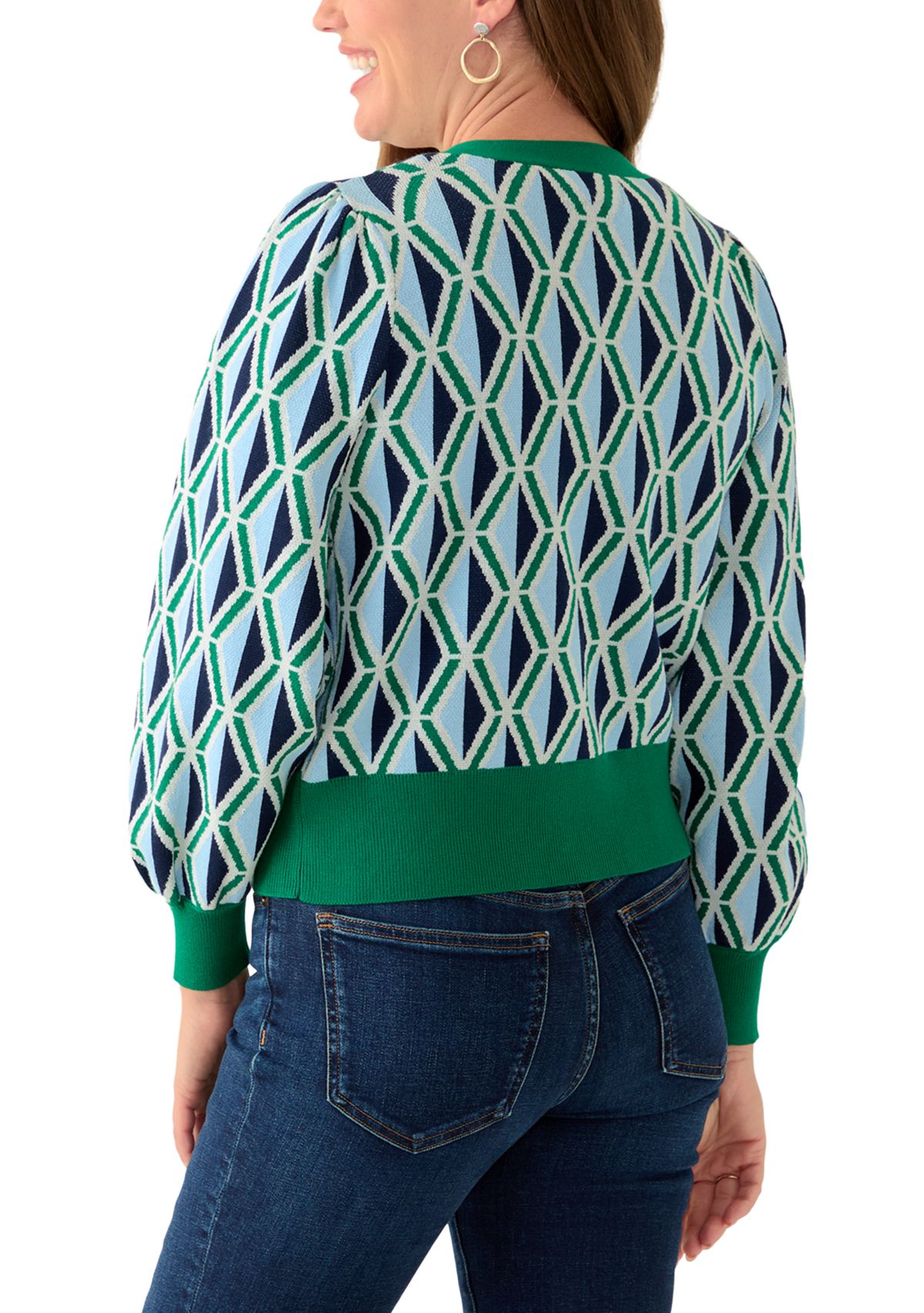 Petite Crop Cardigan Intarsia Sweater