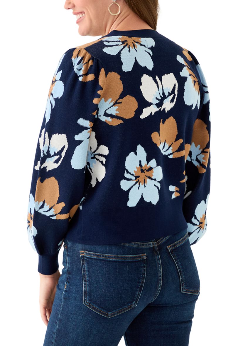 Petite Crop Cardigan Intarsia Sweater
