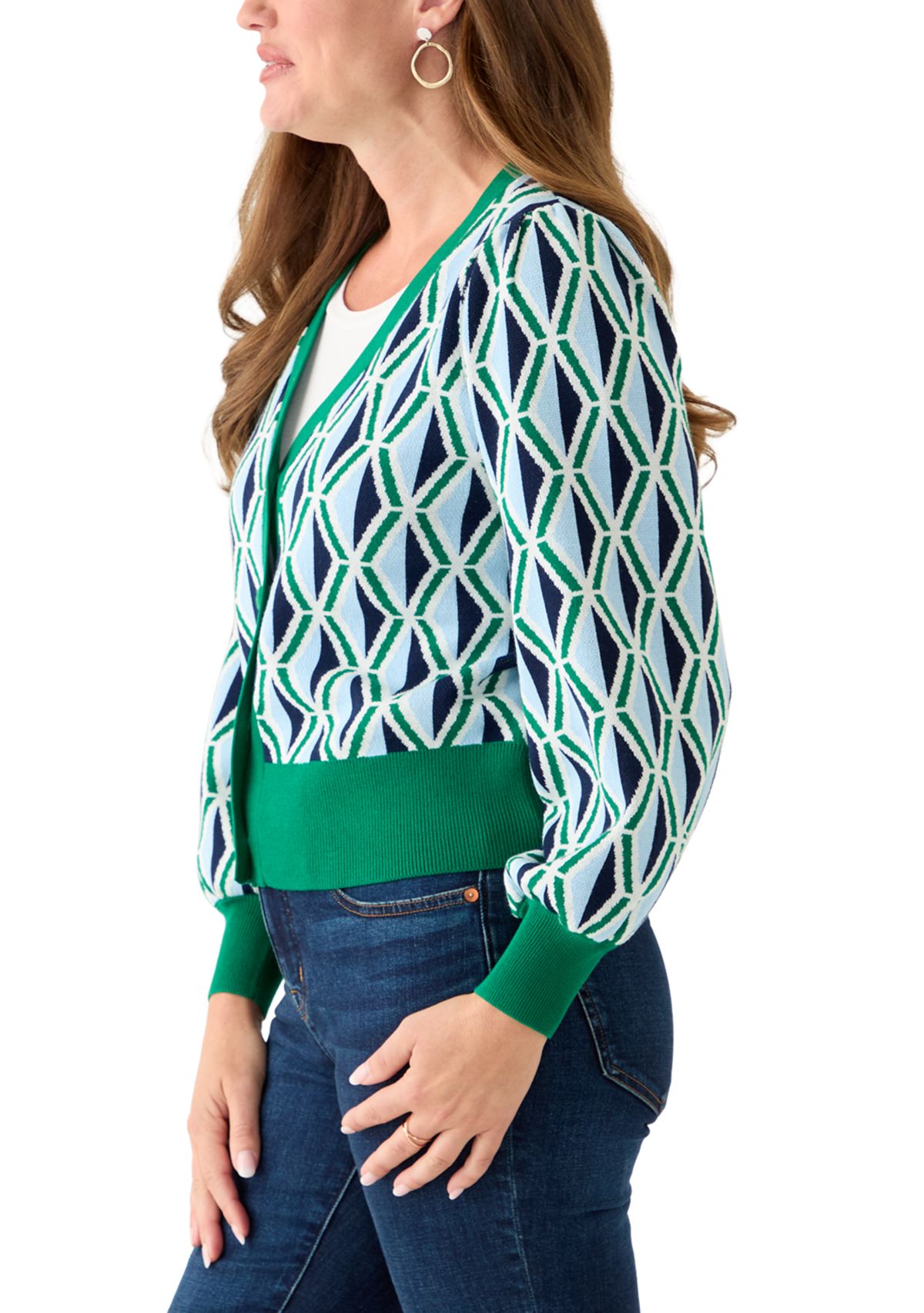 Petite Crop Cardigan Intarsia Sweater