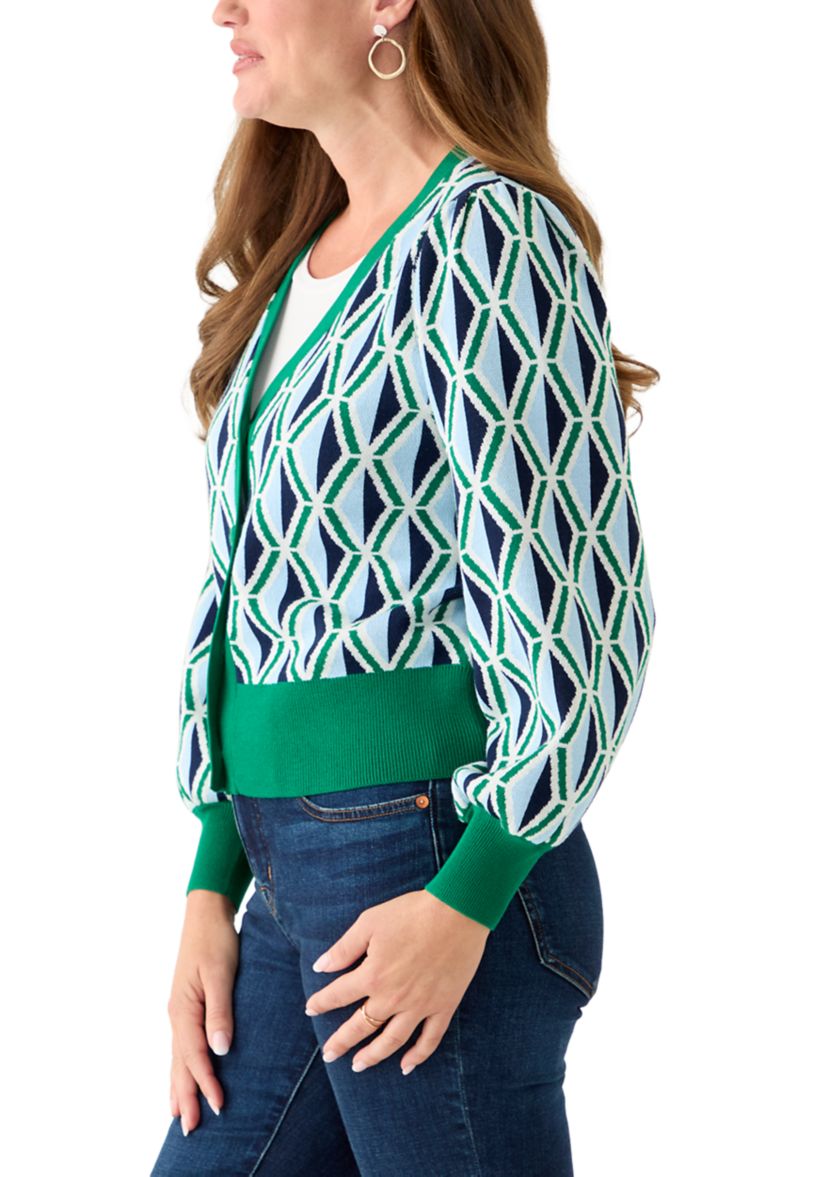 Petite Crop Cardigan Intarsia Sweater