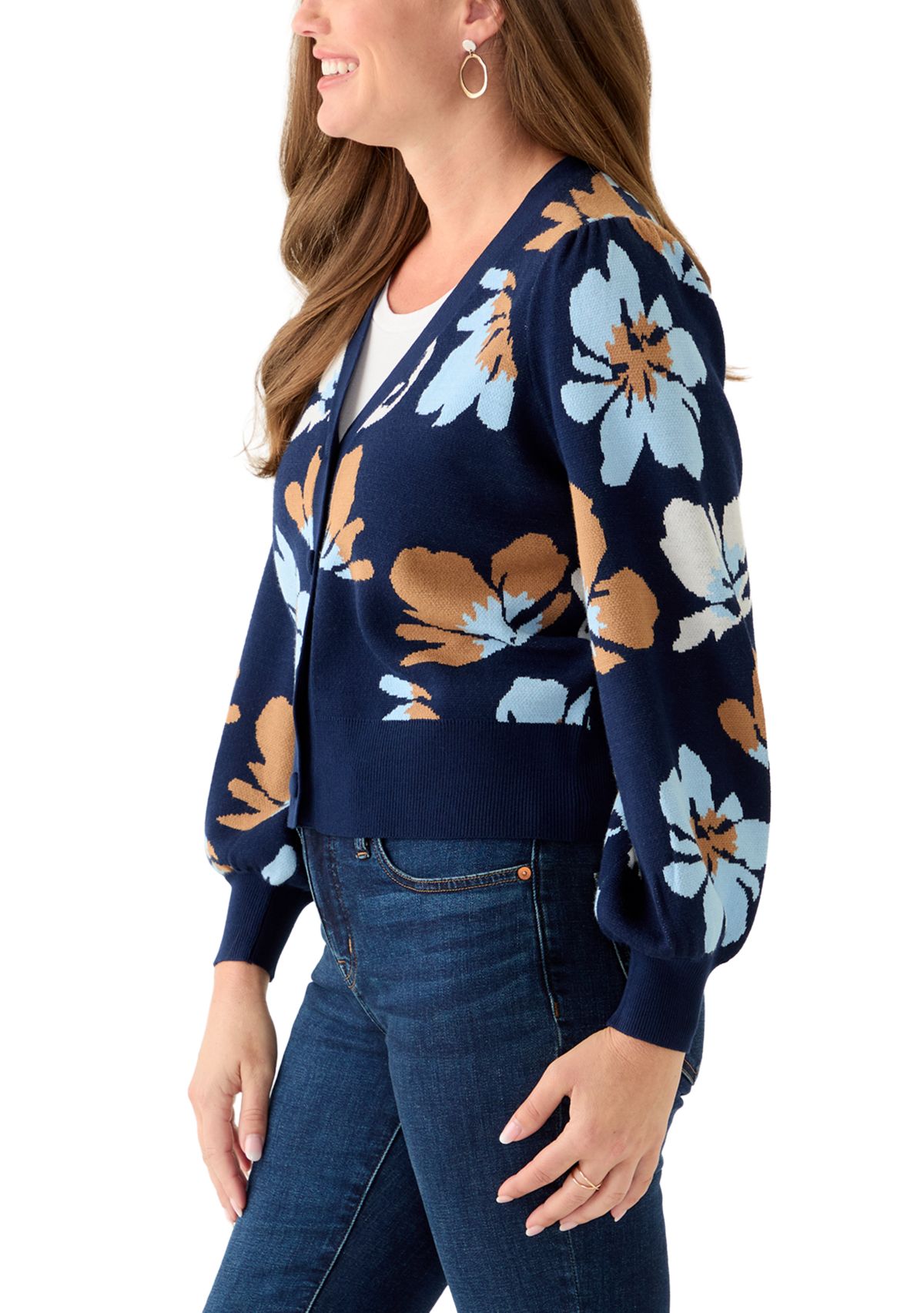 Petite Crop Cardigan Intarsia Sweater