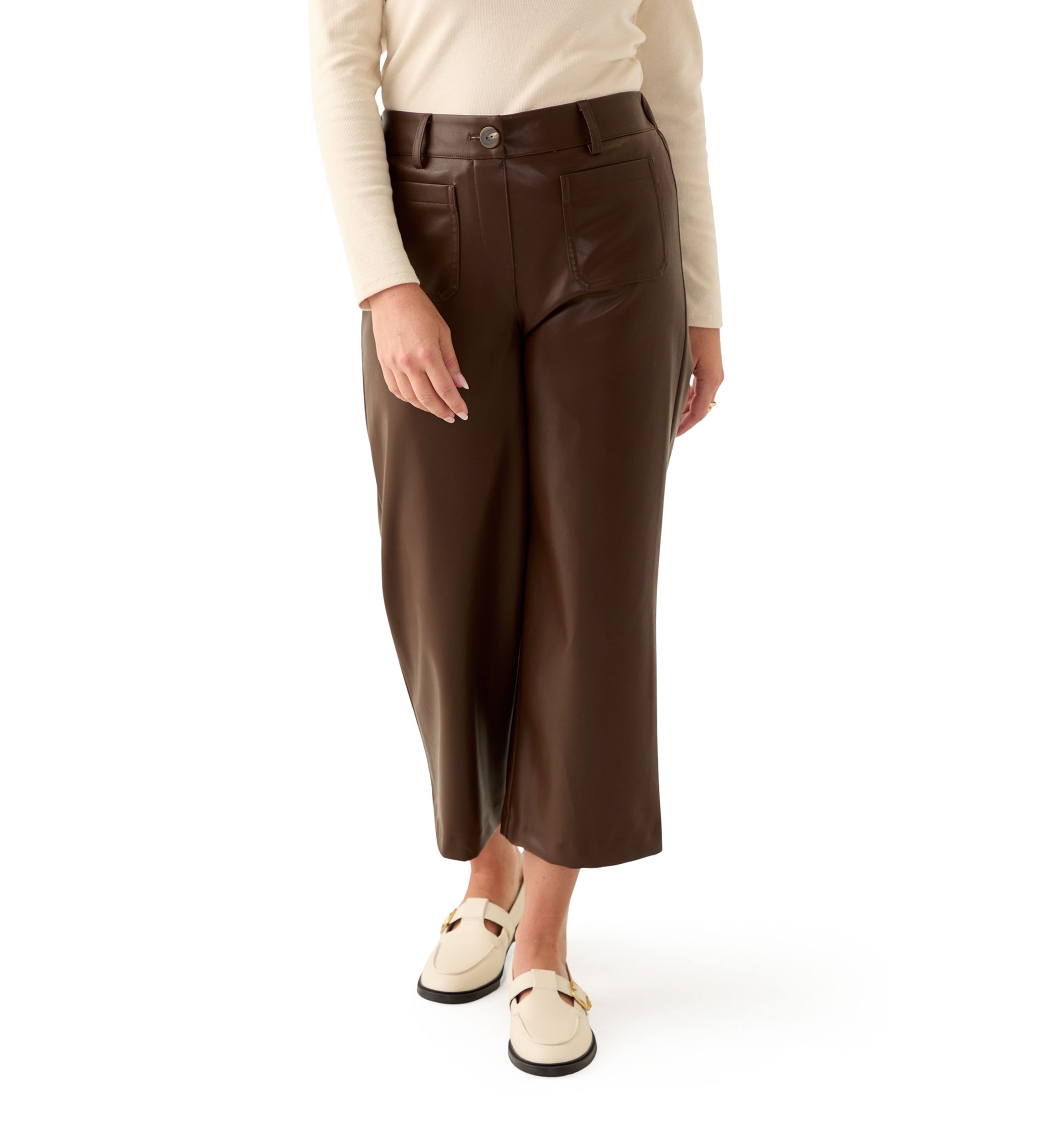 Petite Leather Cropped Pants