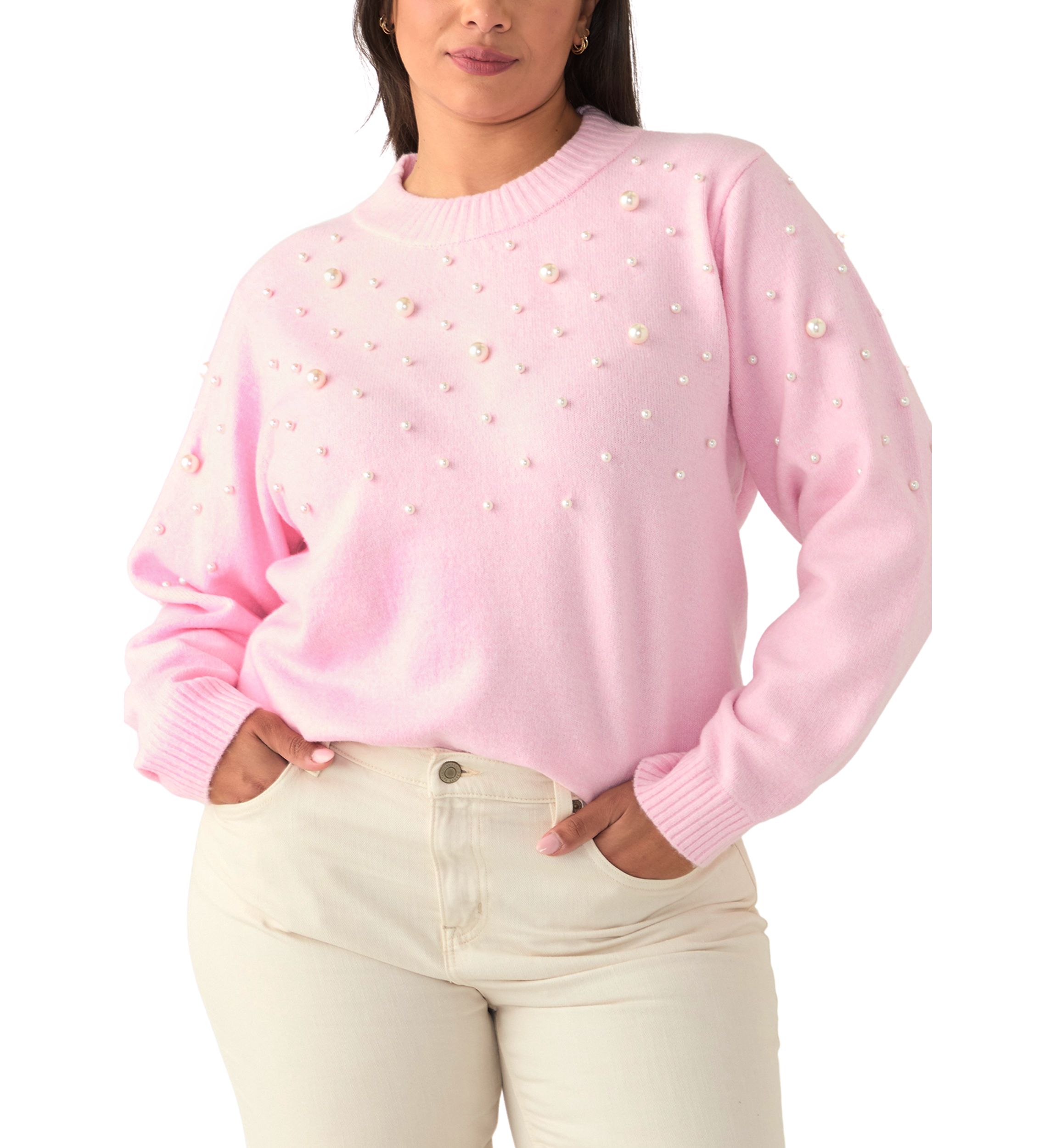 Plus Size Pearl Embellished Pullover Sweater
