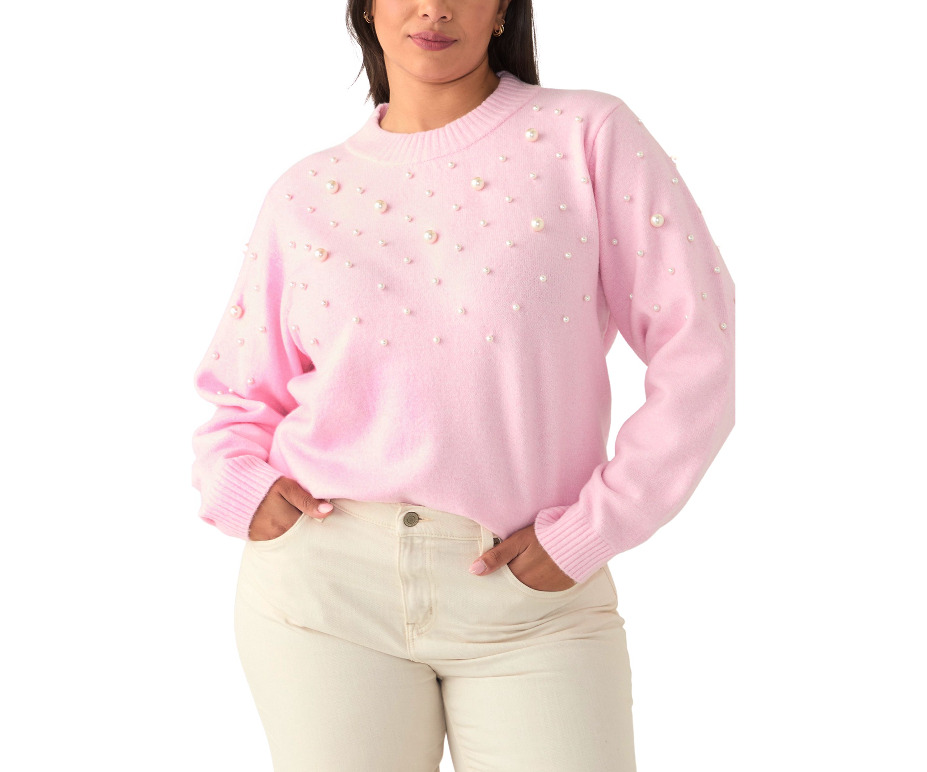 Plus Size Pearl Embellished Pullover Sweater